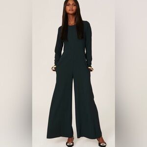 Adam Lippes Dark Green Ling Sleeve Wide Leg Jumpsuit SZ 8